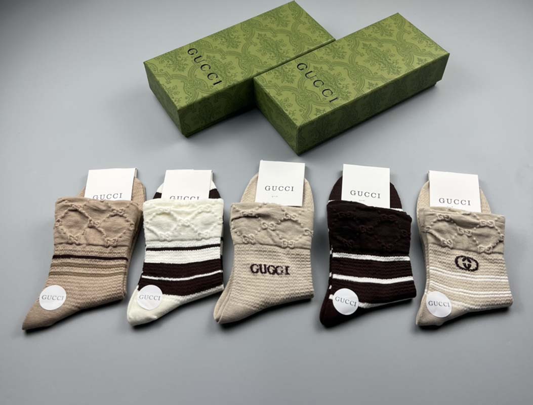 Set of 5 Pairs of Cotton Anti-bacterial Crew Socks WZ-924000166