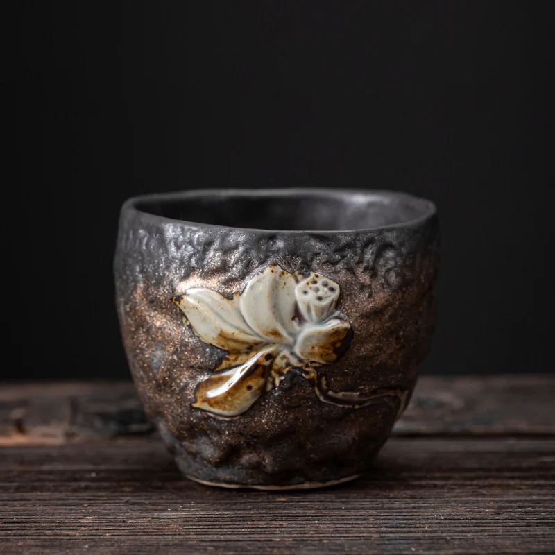 Lotus Pod Leaf Flower Auspicious Clouds Ceramic Teacup Kung Fu Tea Cup