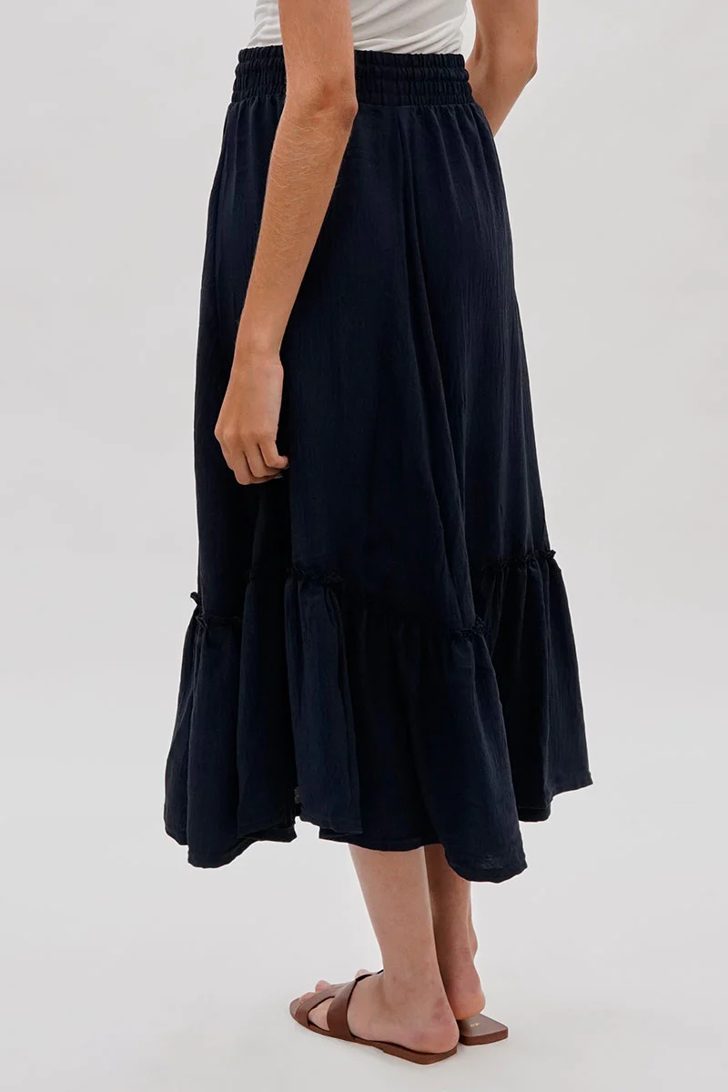 Vintage Tiered Cinched Skirt - Navy