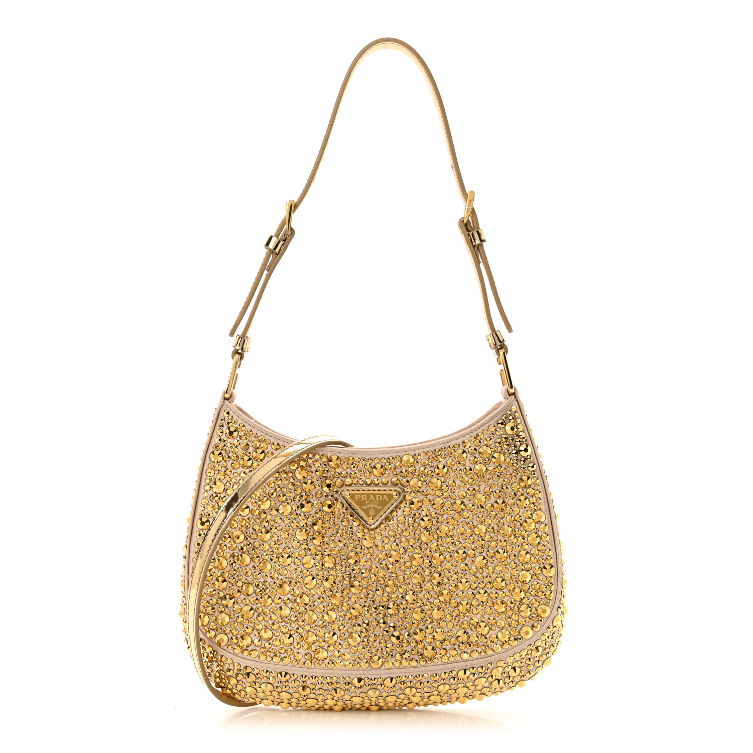 Satin Crystal Cleo Adjustable Strap Shoulder Bag Platino