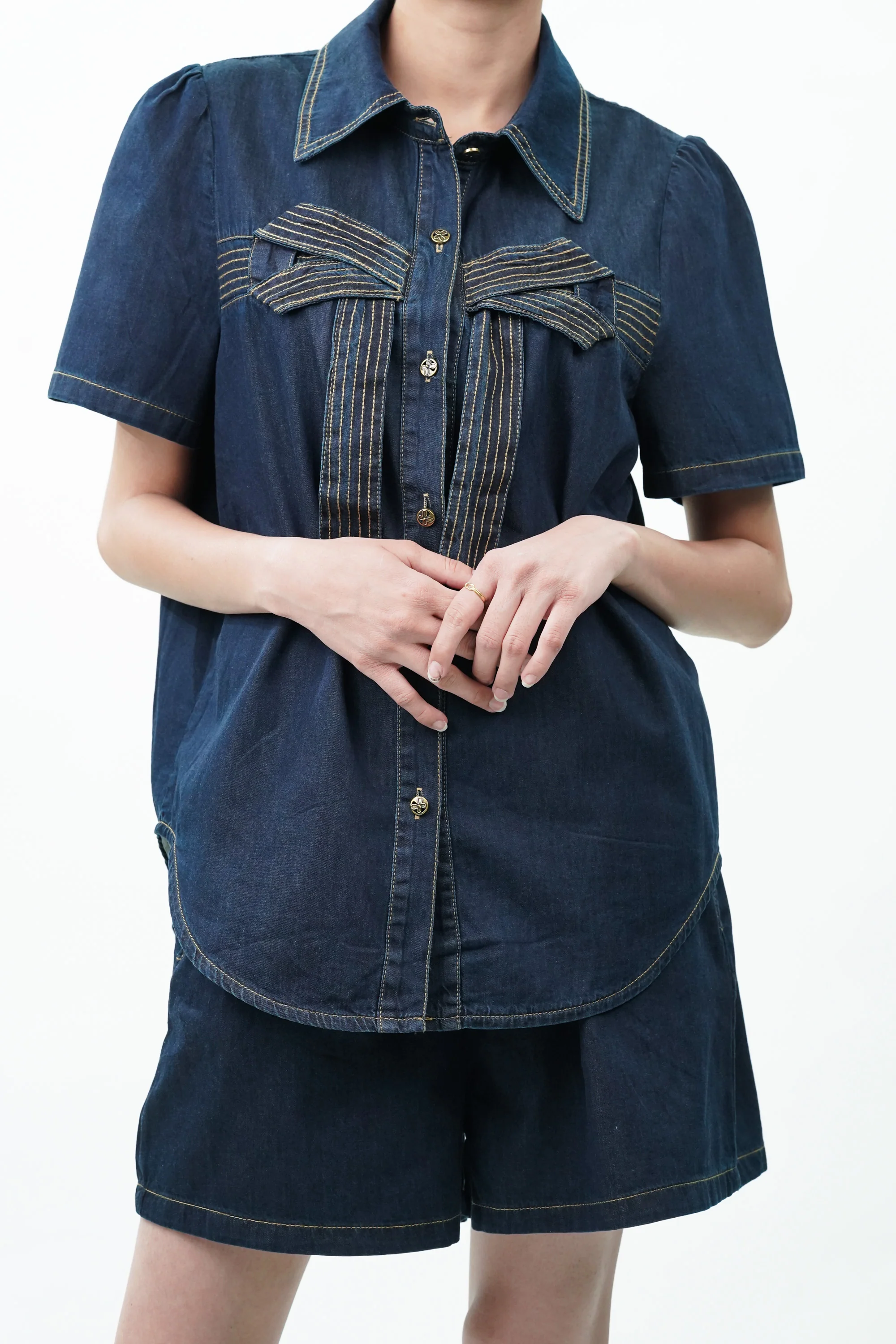 Cotton Denim Bow Coord Set