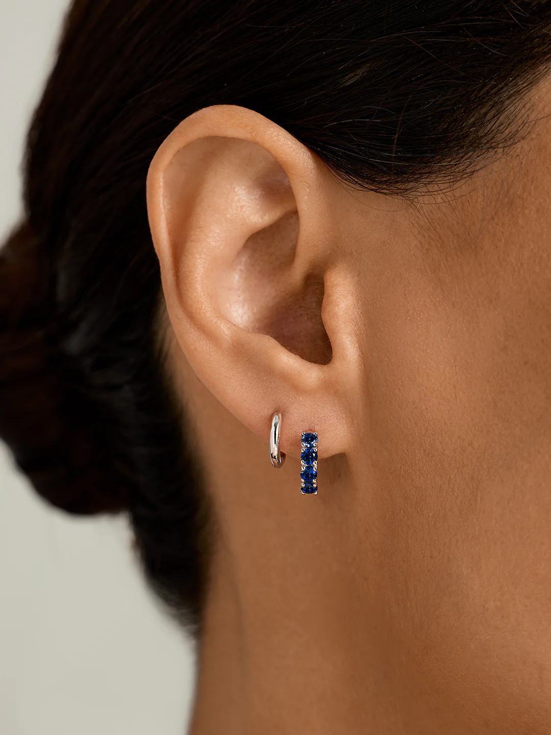 Gold Blue Sapphire Huggies