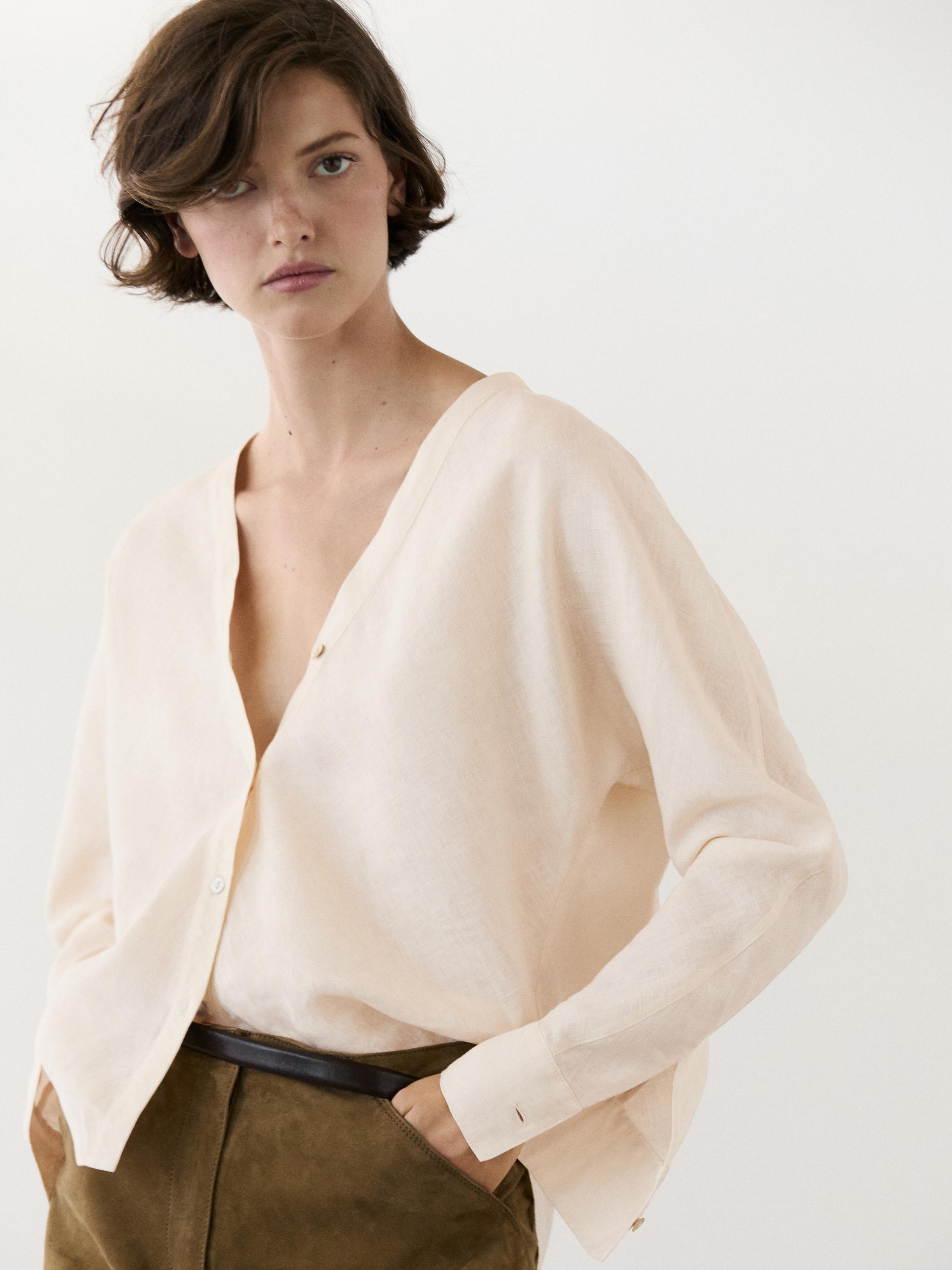 Camisa ligera cuello pico 100% lino