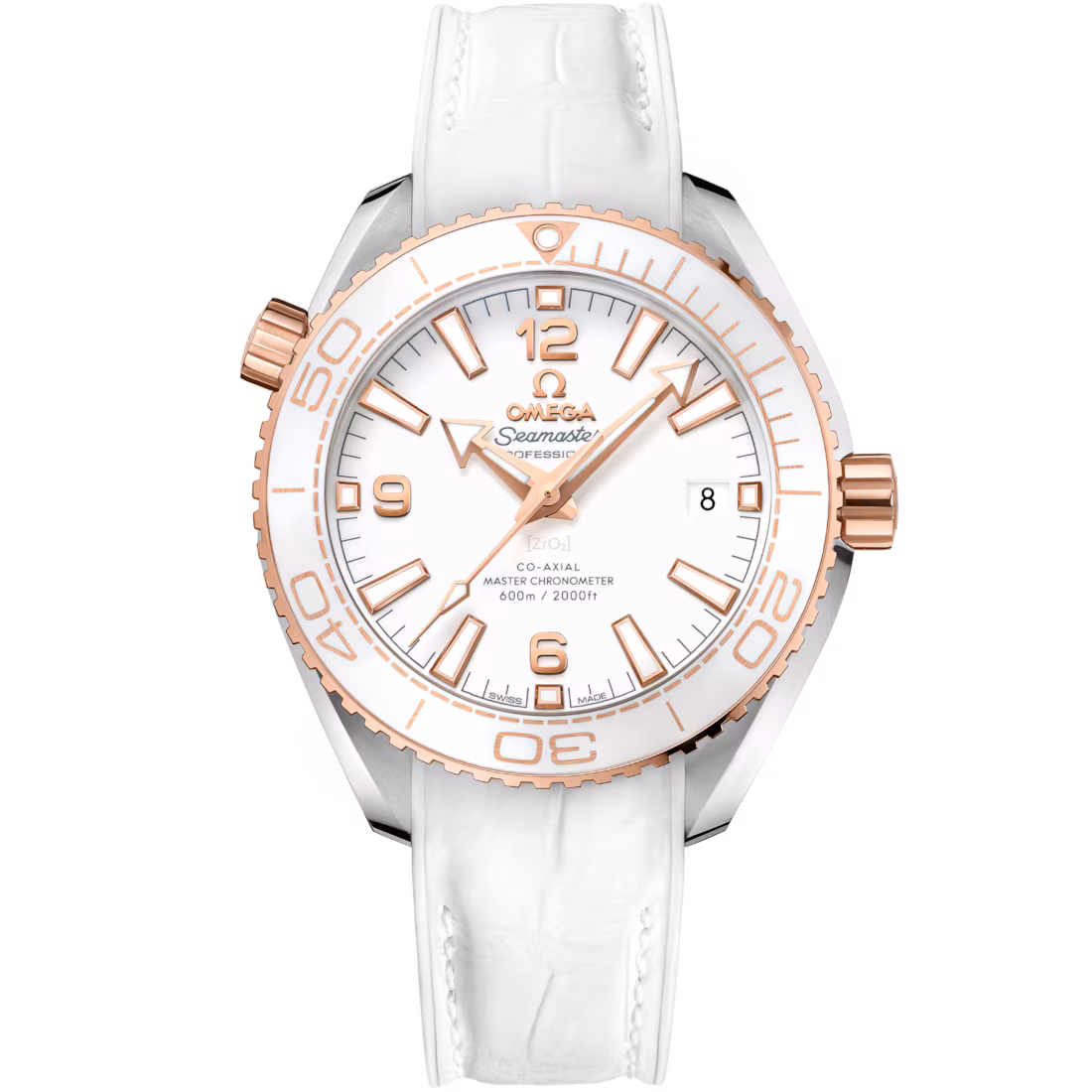 Omega Seamaster Planet Ocean 600M 39.5mm White Dial Stainless Steel and Sedna™ 18k Rose Gold Strap 215.23.40.20.04.001