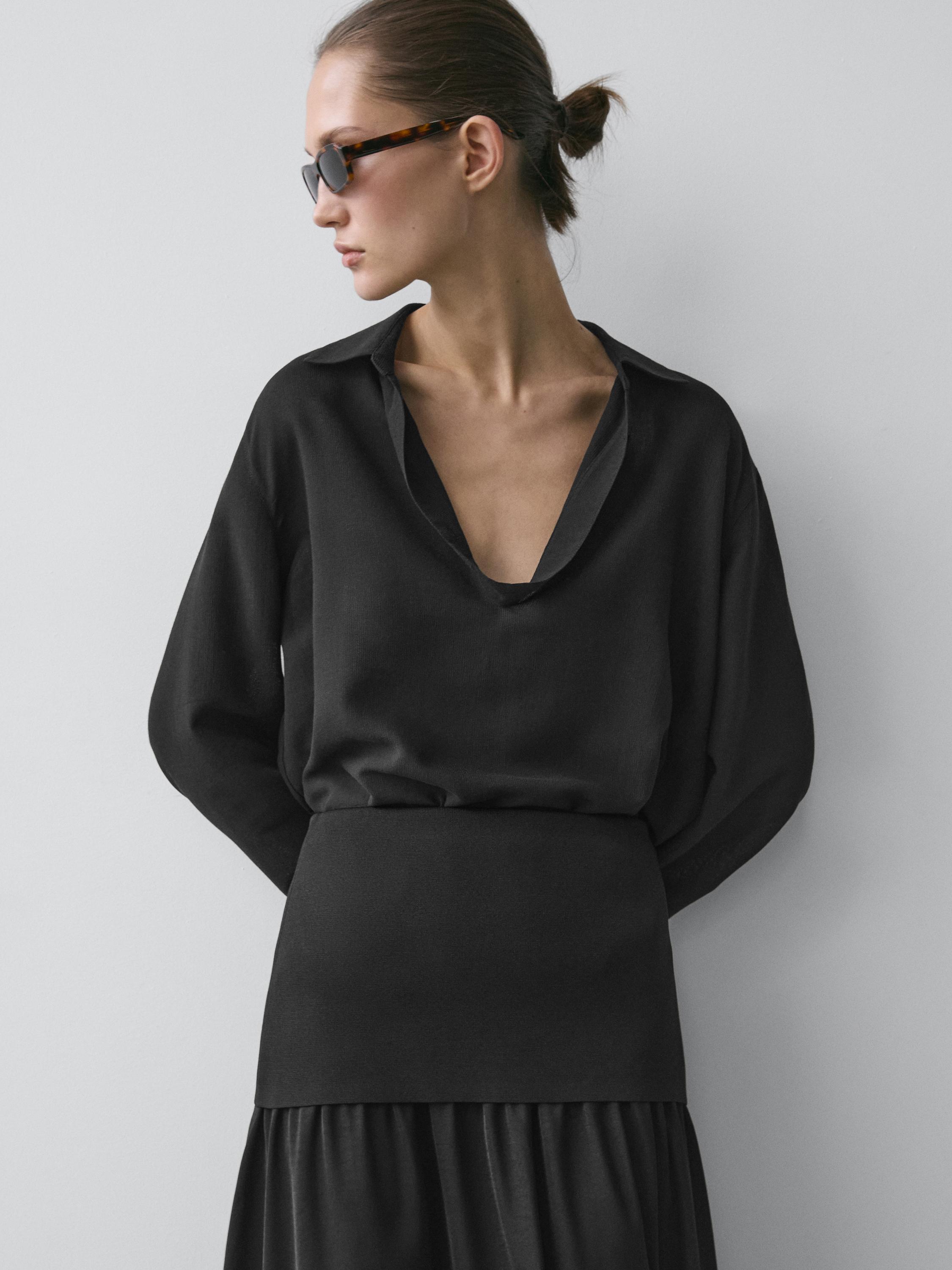 Camisa fluida cuello pico con algodón
