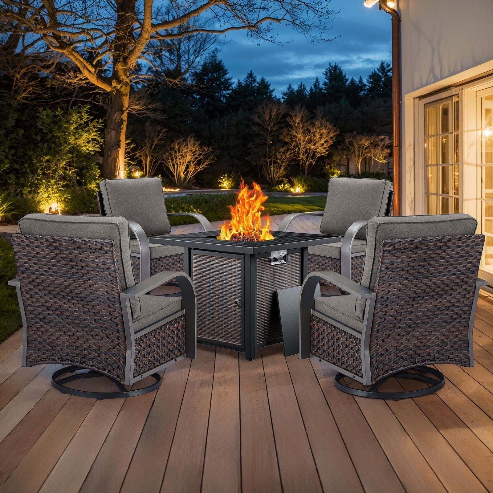 Outdoor Patio Chair with Fire Pit Table Set