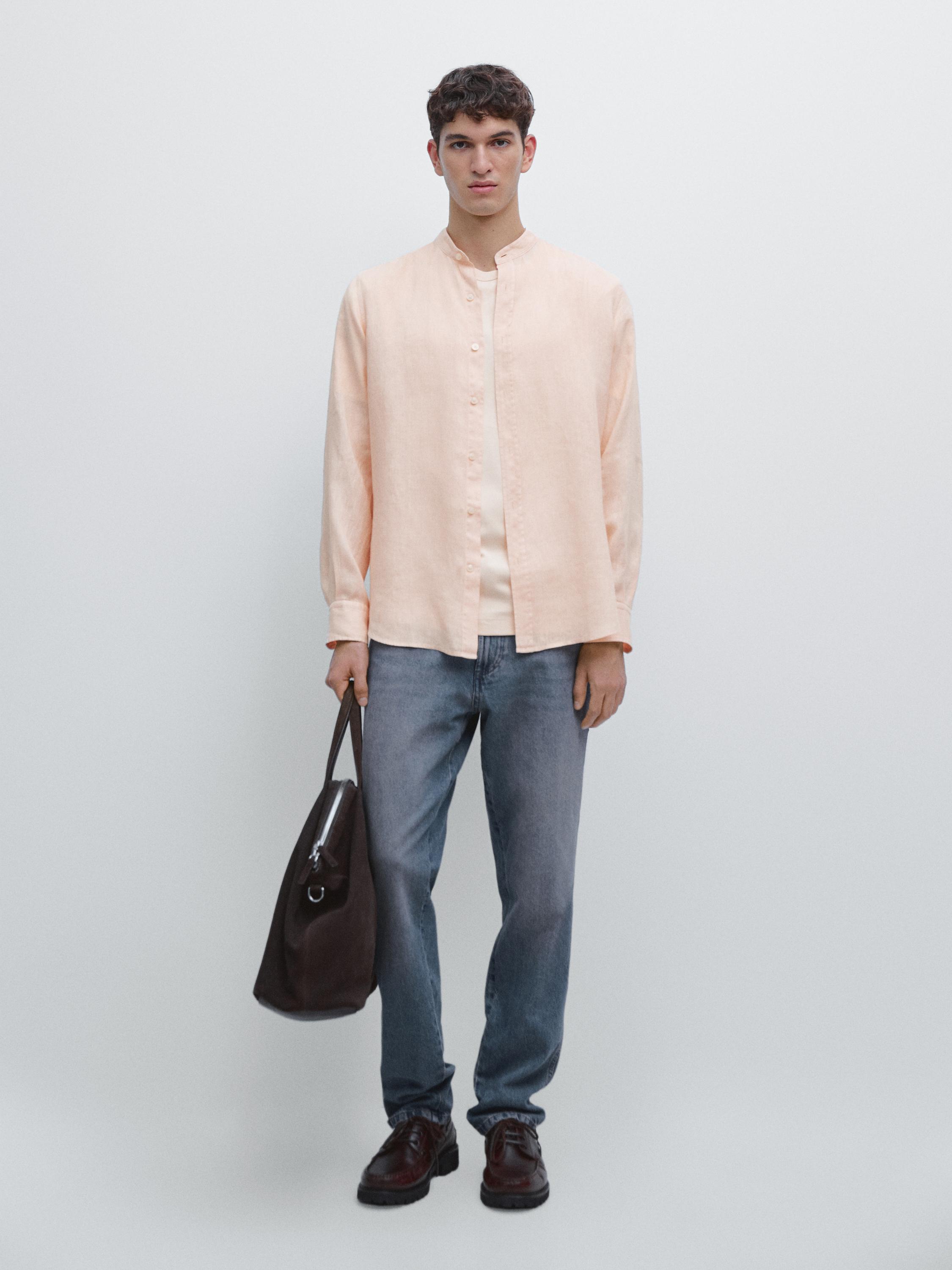 Camisa cuello mao slim fit