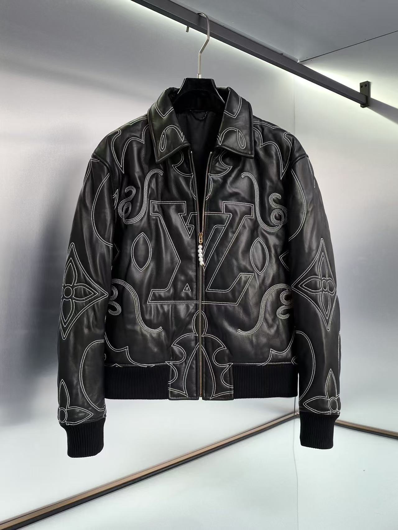 LV  × Pharrell 24FW embroidered leather pilot jacket