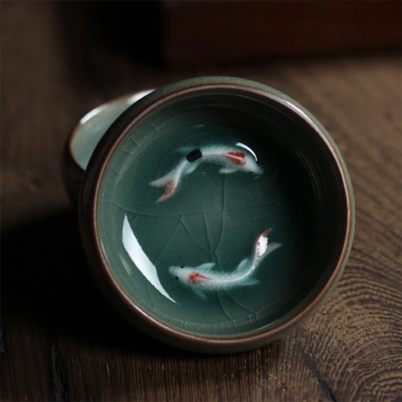 Colorful Koi Fish Ceramic Teacup Kung Fu Tea Cup Bowl