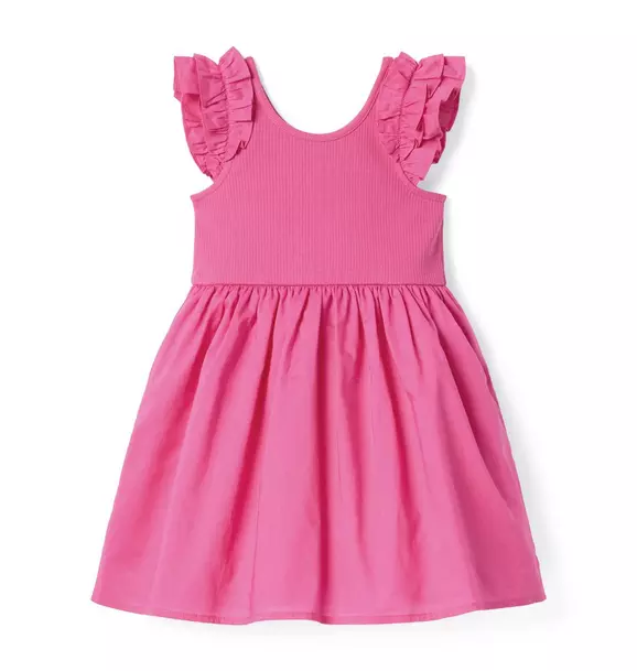 Ribbed Ruffle Sleeve Dress