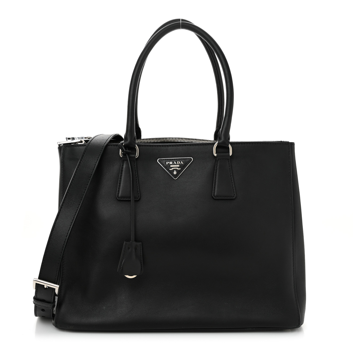 City Calf Bi-Color Medium Galleria Double Zip Tote Black Celeste