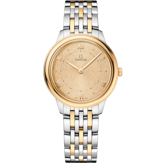 Omega De Ville Prestige 30 mm Yellow Dial Stainless Steel and 18k Yellow Gold Bracelet 434.20.30.60.08.001