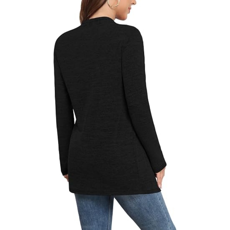 Women Lightweight Open Front Cardigan Long Sleeve Thumb‑Hole Cuffs Mid‑Length Casual Sweater Cardigan with Side Pockets S‑L
