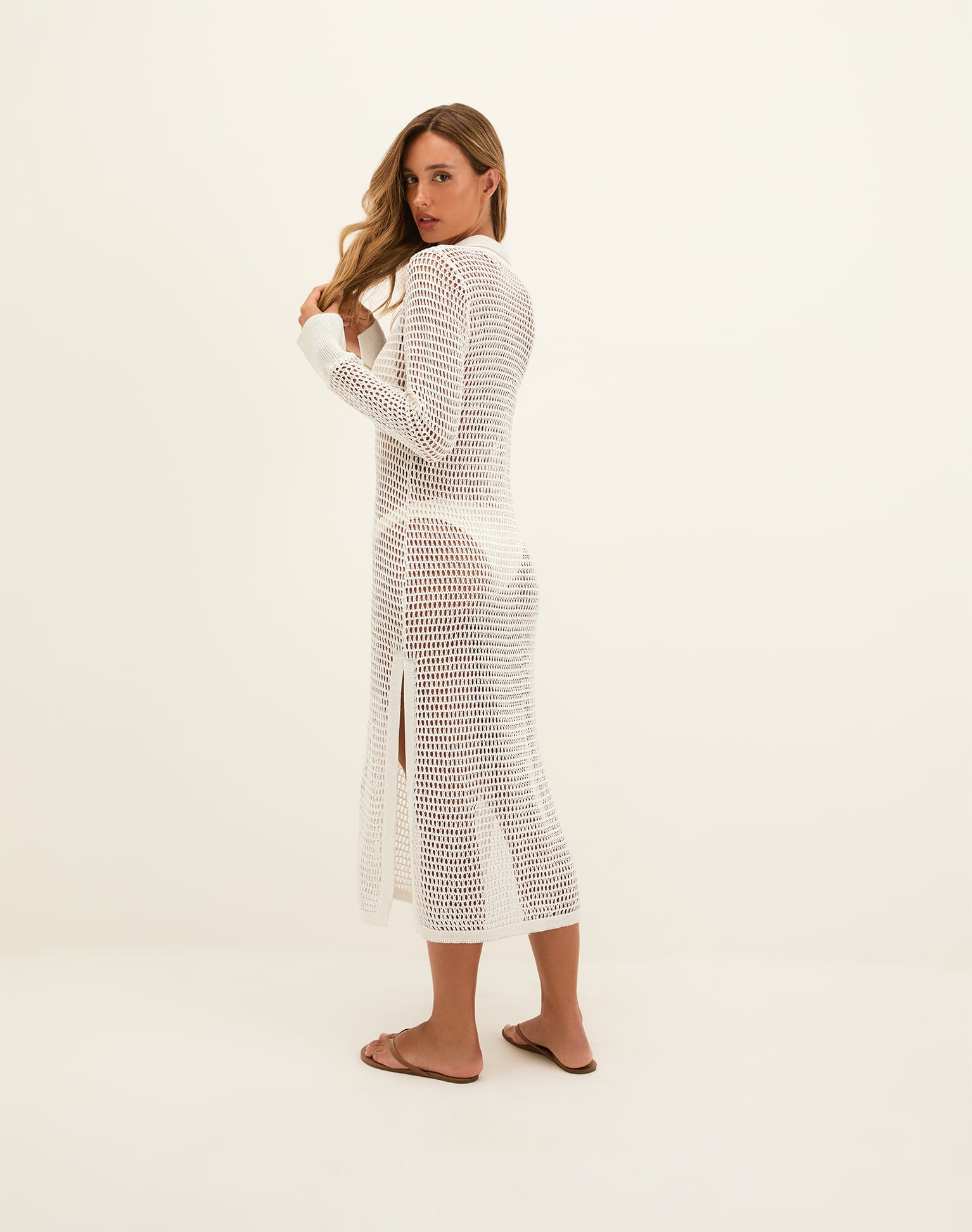 Knit Long Shirt Cover Up - Off White