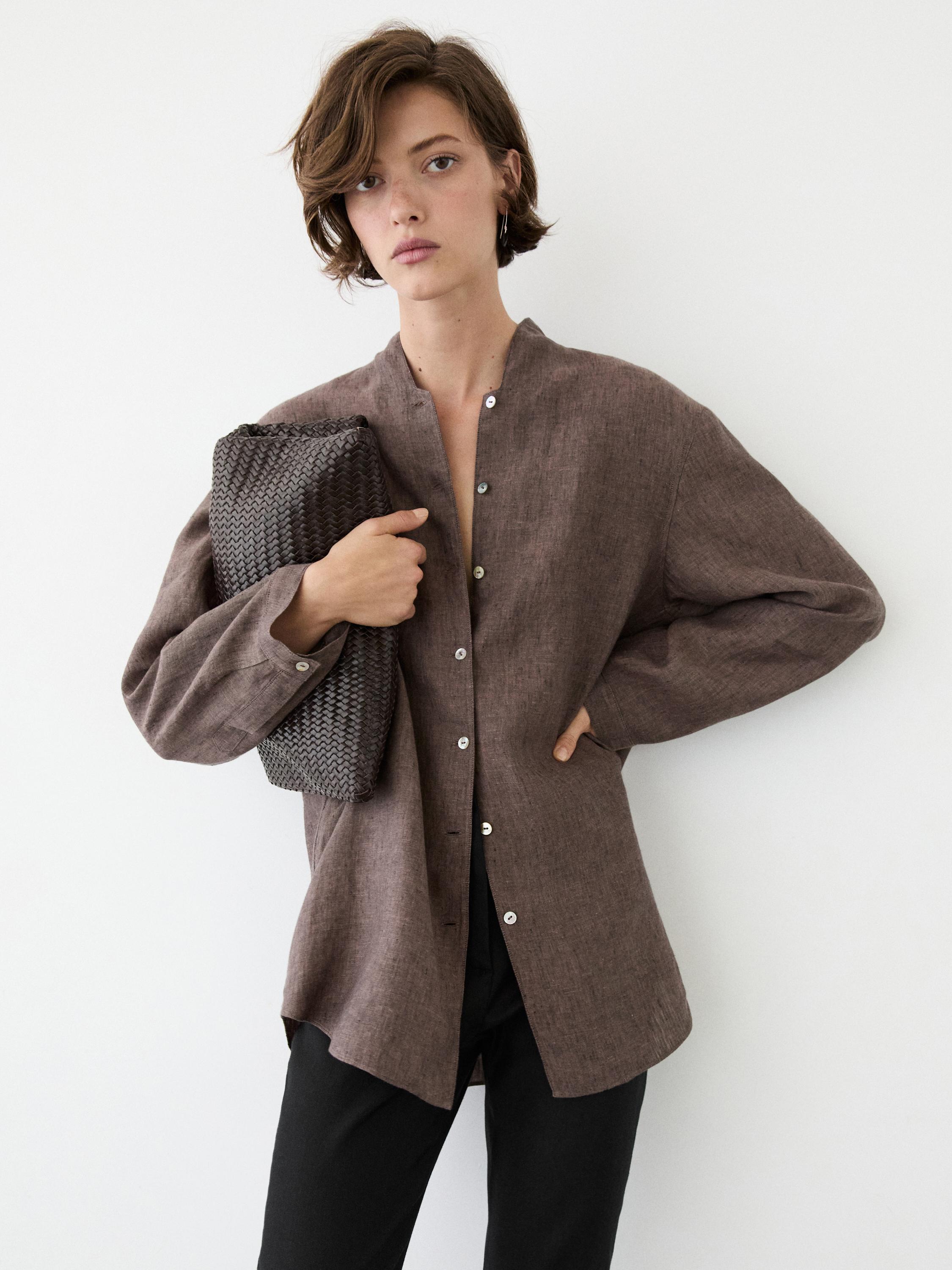 Camisa cuello pico 100% lino