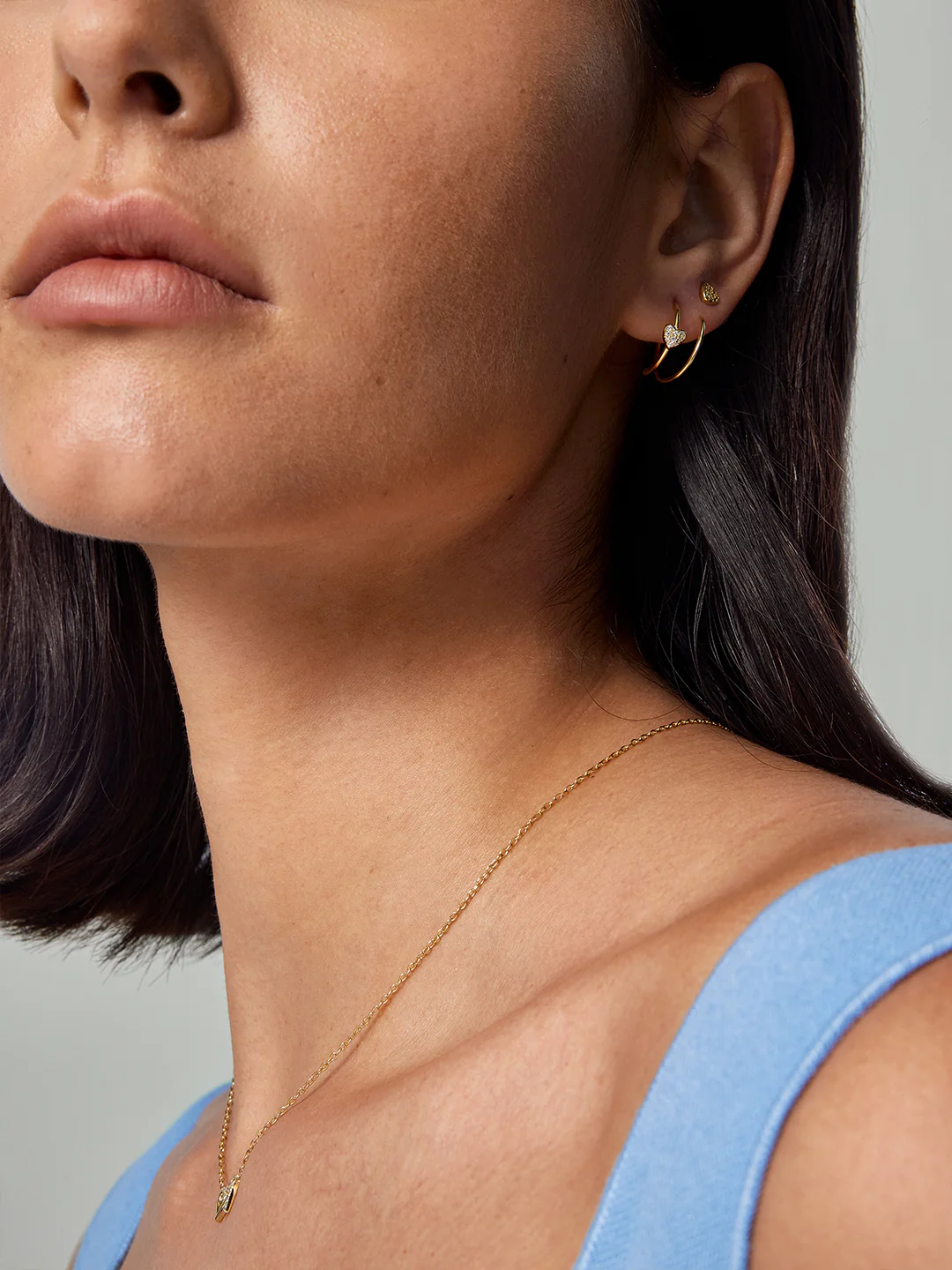 Pave Heart Double Hoops