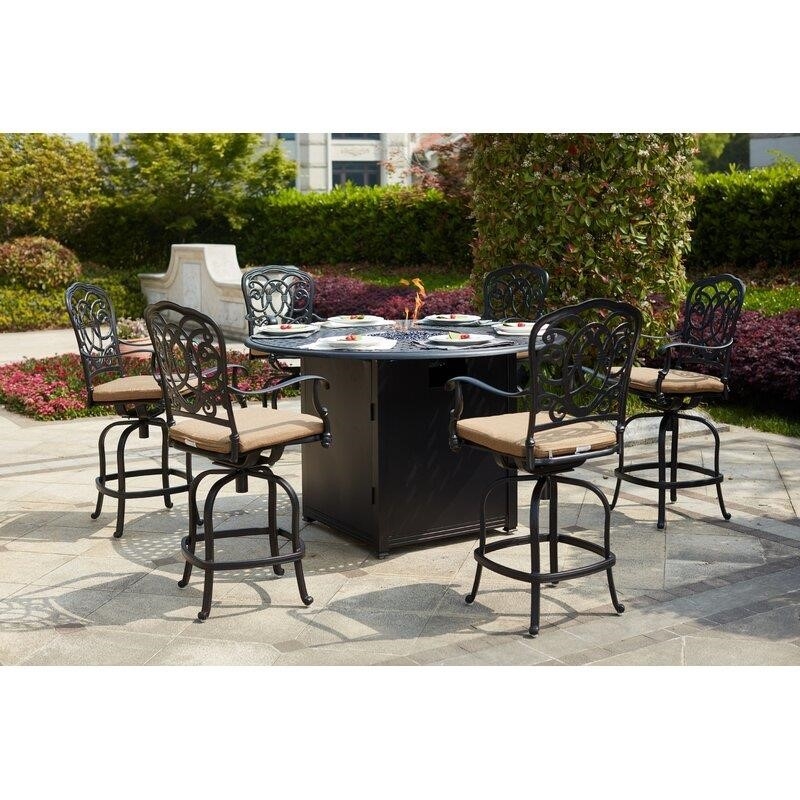 Baucom Round 6 - Person 60'' Long Bar Height Dining Set with Cushions