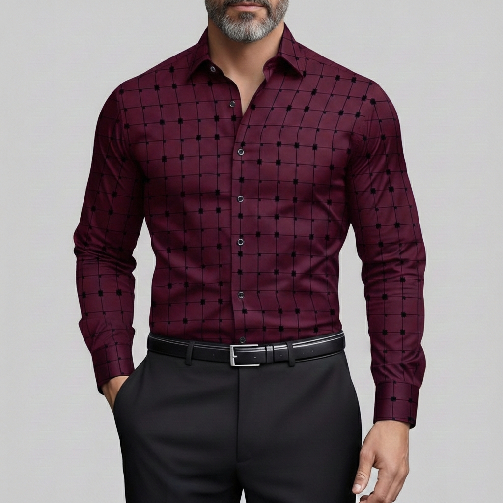 Men's Business Casual Checkered Pattern Shirt Collar Single Breasted Long Sleeve Shirts