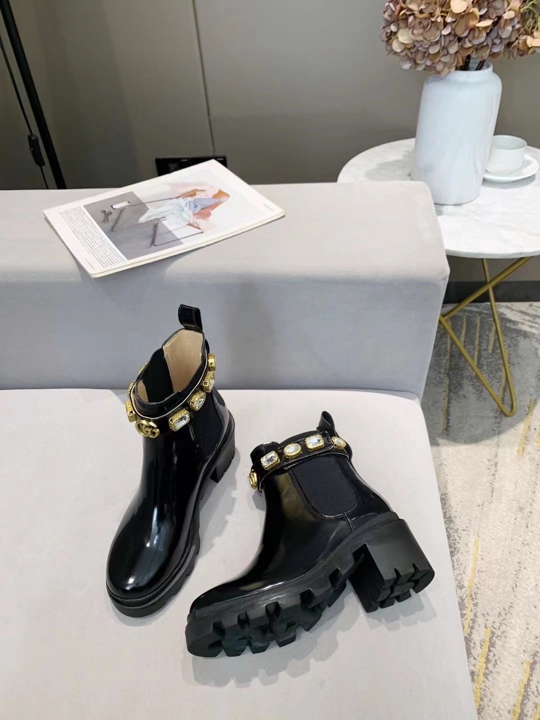 Classic Gemstones High Heels Leather Boot LX-872144