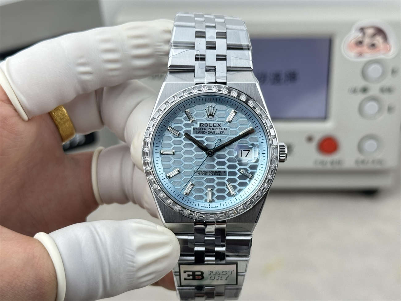 3B Factory Rolex Land-Dweller 127386TBR-0001 Replica – Platinum Look, Diamond Bezel & 163g Full Weight