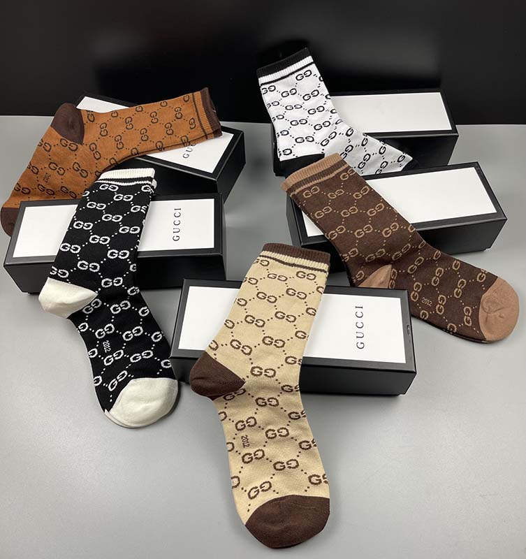 Set of 5 Pairs of Cotton Anti-bacterial Crew Socks WZ-924000160