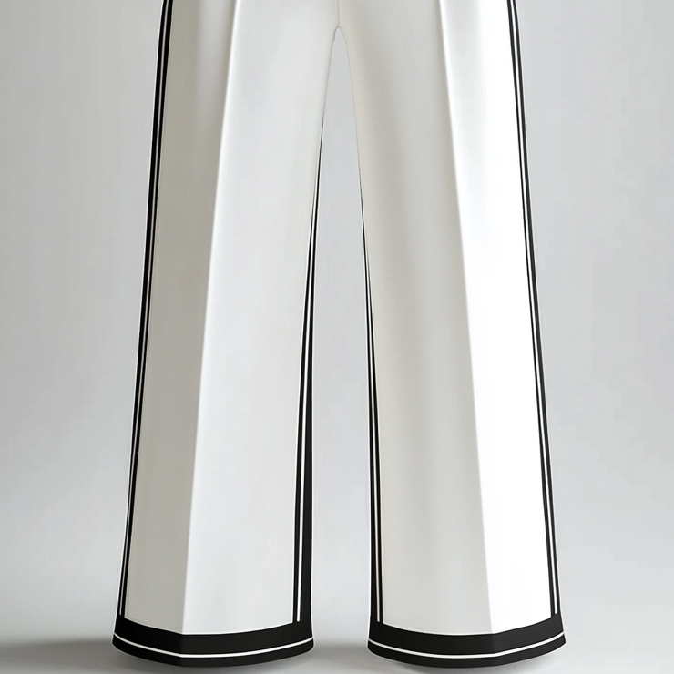 Men's Mid Rise Button Single Pleated Contrast Striped Wide Leg Pants