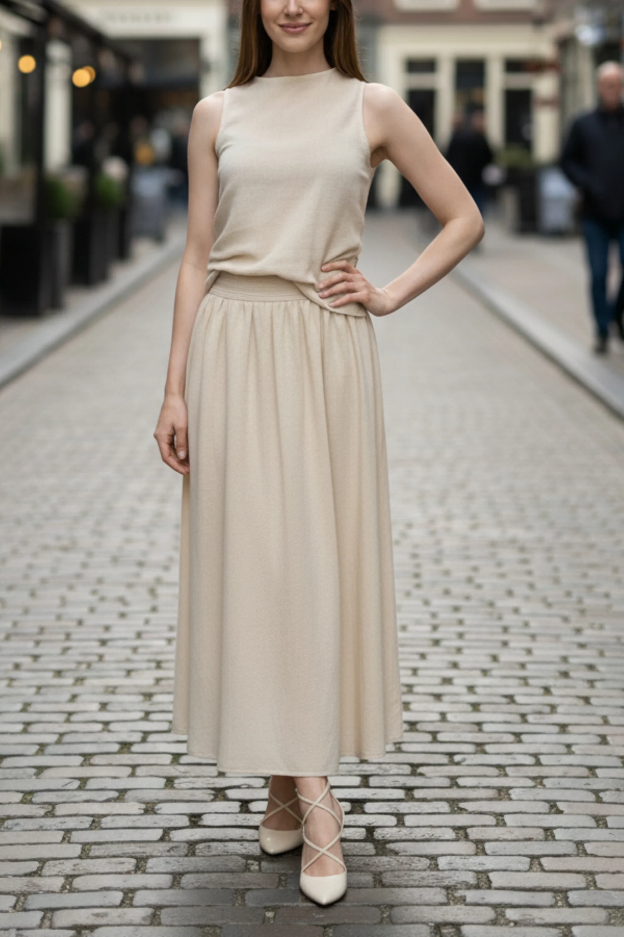 Neck Tie Peach Top & Skirt Coord Set