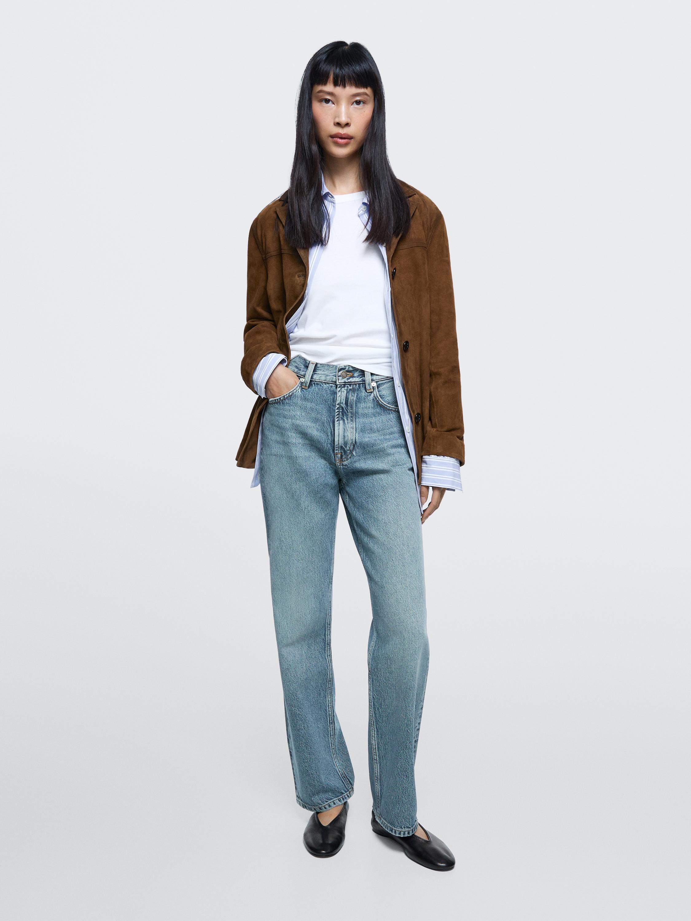 Jeans straight fit tiro alto