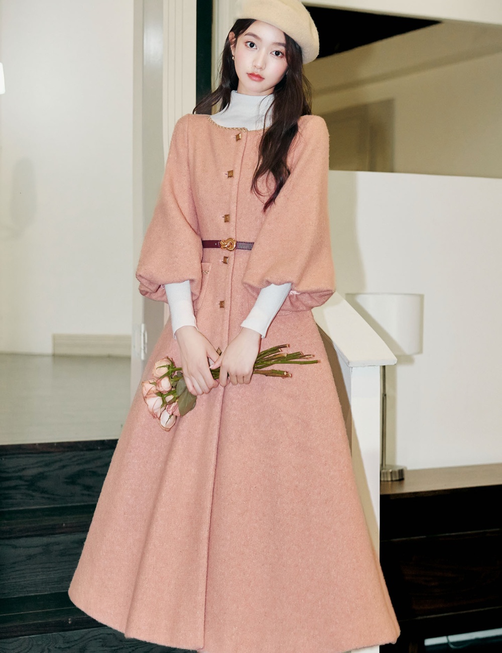 Woven overcoat elegant coat for women
