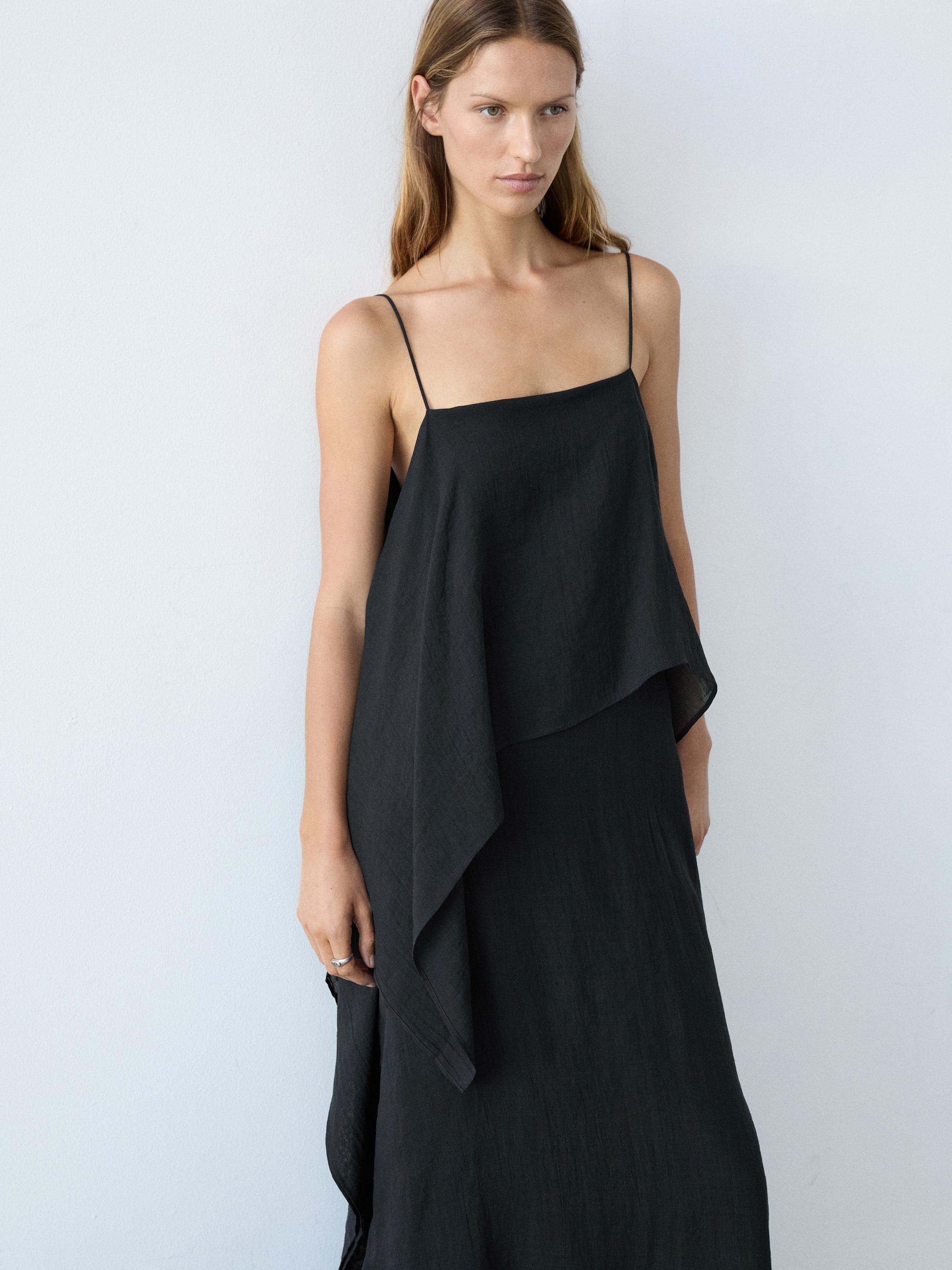 Vestido midi detalle volante asimétrico