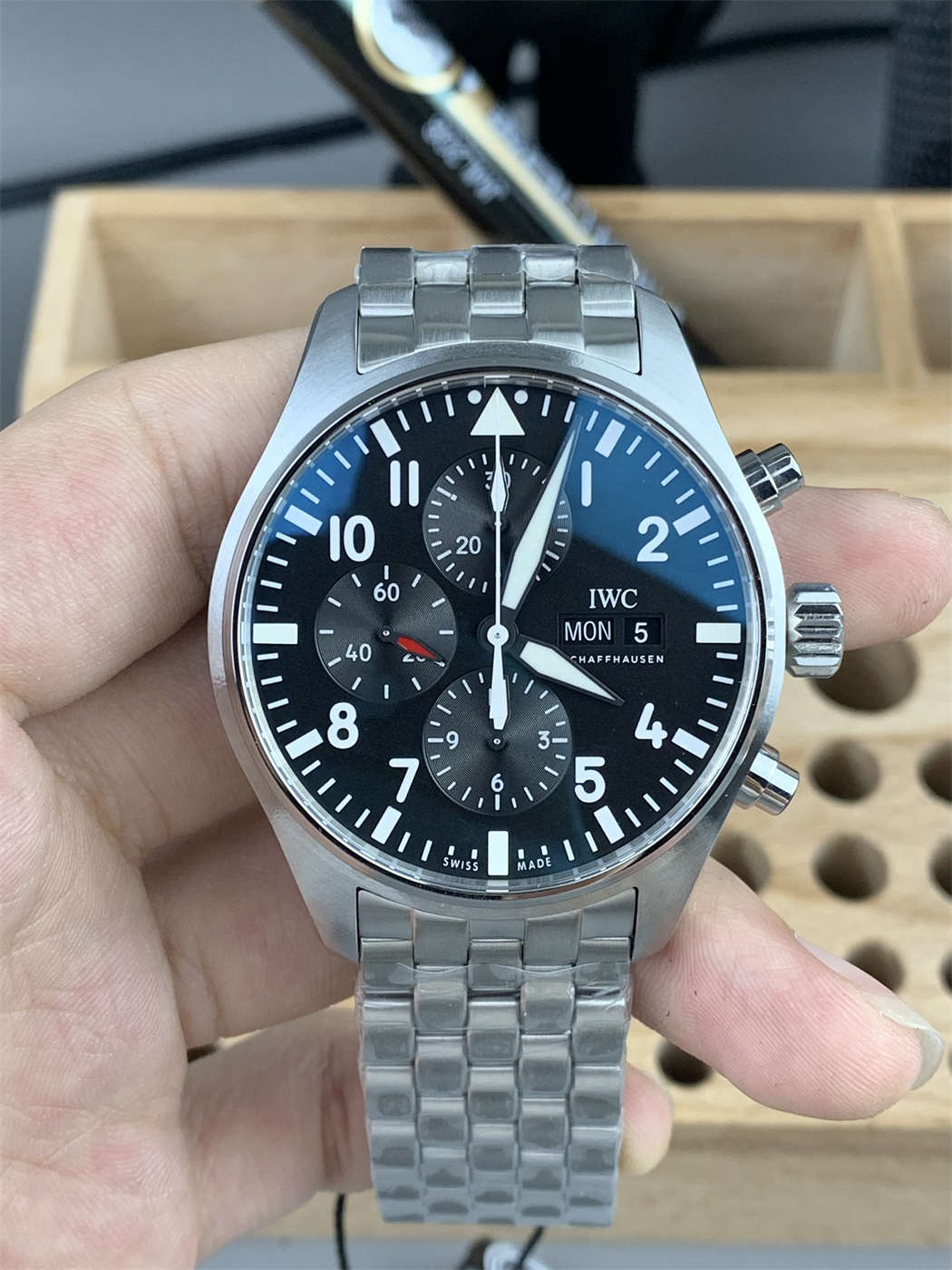 IWC Pilot IW377710 Replica – 43mm Black Dial Steel Chronograph