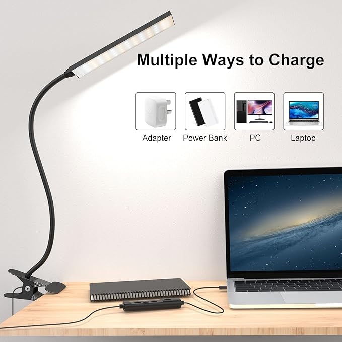 Clip on Light LED Desk Lamp with Eye-Caring LED Light and Metal Clip