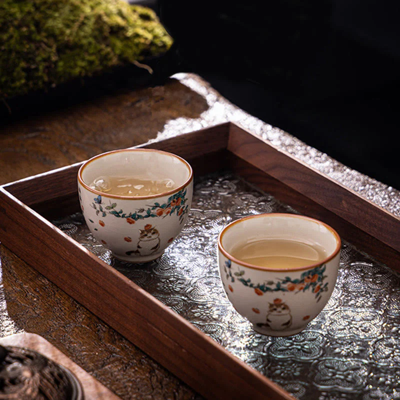 Cute Cat Butterfly Teacup Kung Fu Tea Cup