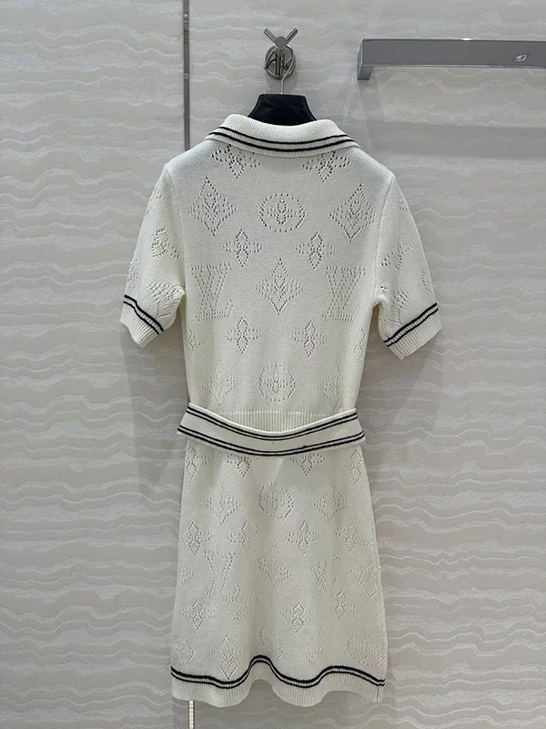 College Style Knitted Polo Neck Short Sleeve Dress QZ-93124