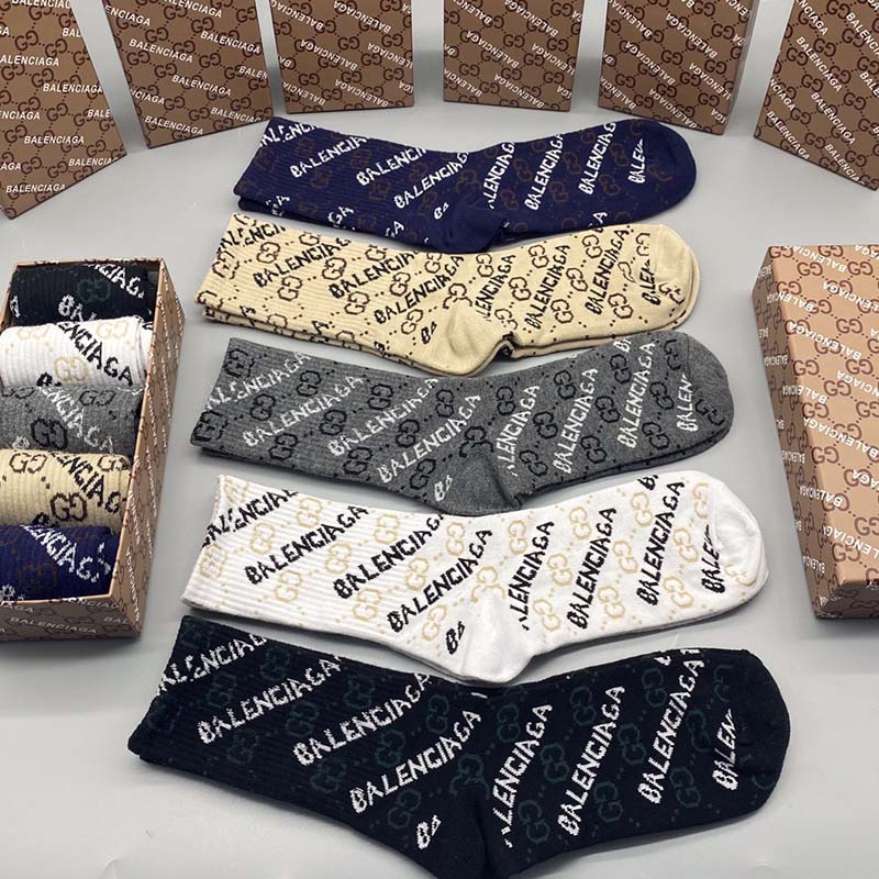 Set of 5 Pairs of Cotton Anti-bacterial Crew Socks WZ-924000145