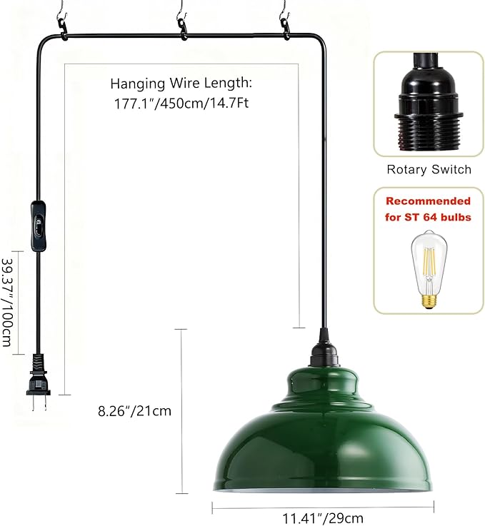 LUMISCAPE Plug in Pendant Light: Glass Hanging Lamp Plug in
