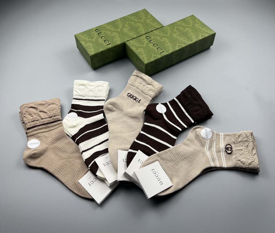 Set of 5 Pairs of Cotton Anti-bacterial Crew Socks WZ-924000166