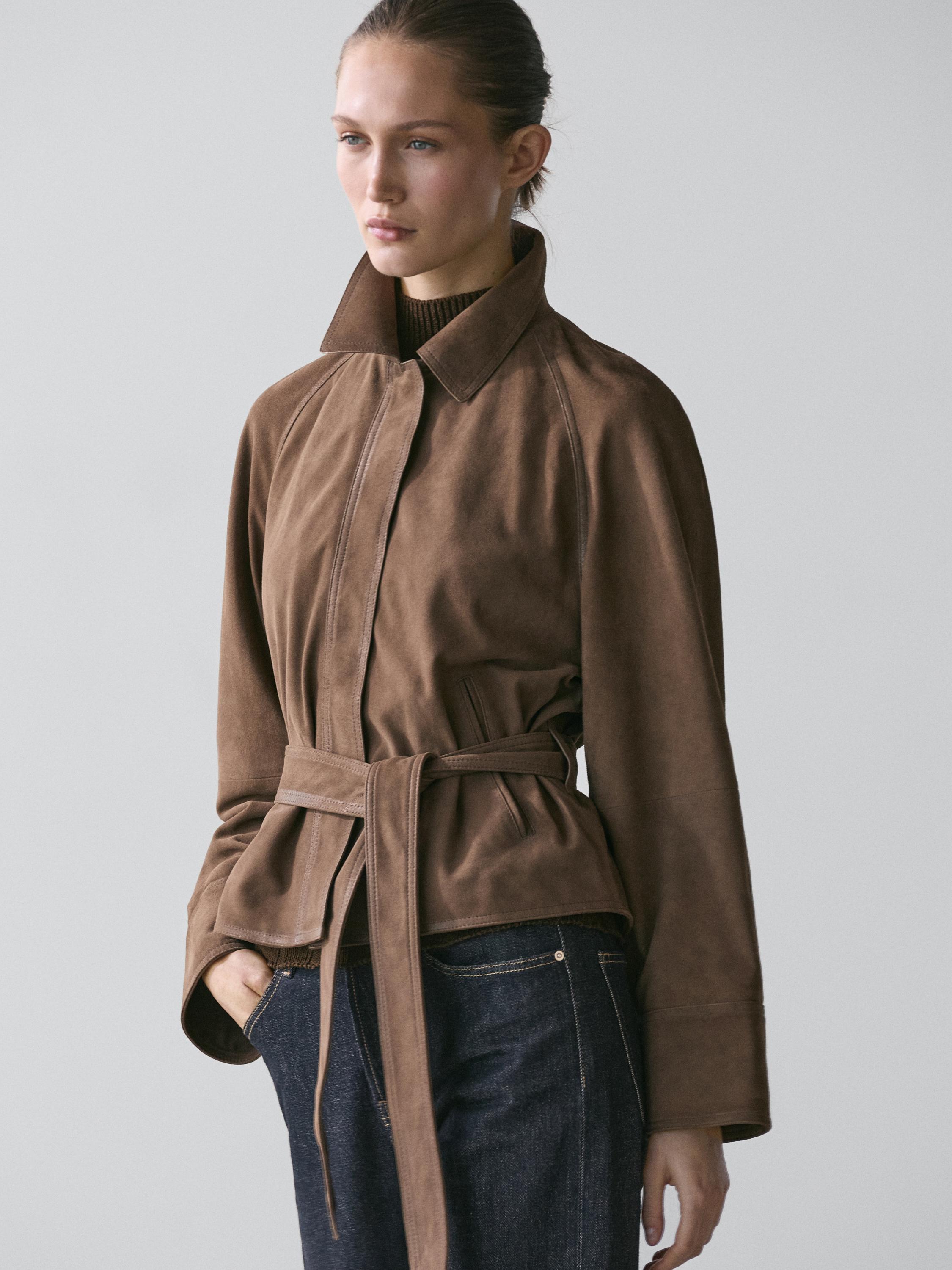 Chaqueta cinturón piel ante