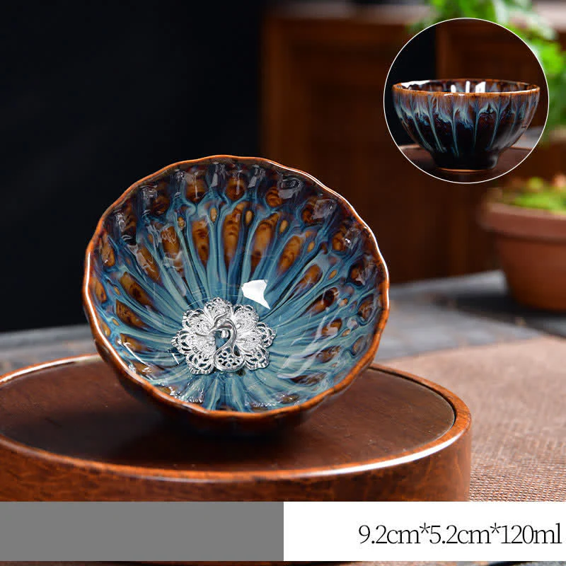 Lotus Peacock Dragon Phoenix Koi Fish Ceramic Teacup Inlaid Tea Cups 120ml