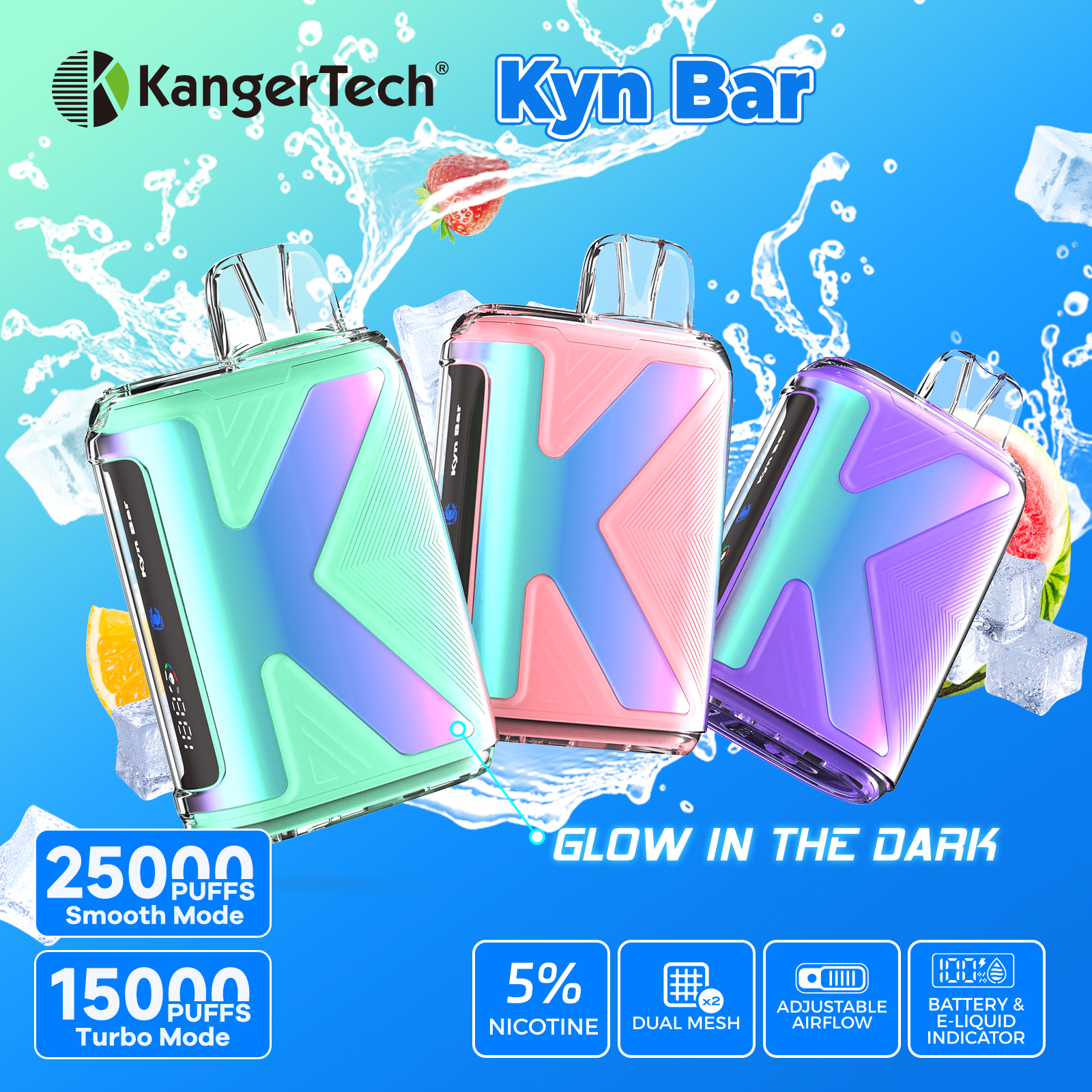 5-Pack-Kyn Bar 25K  Disposable Vape (Dual Mode)