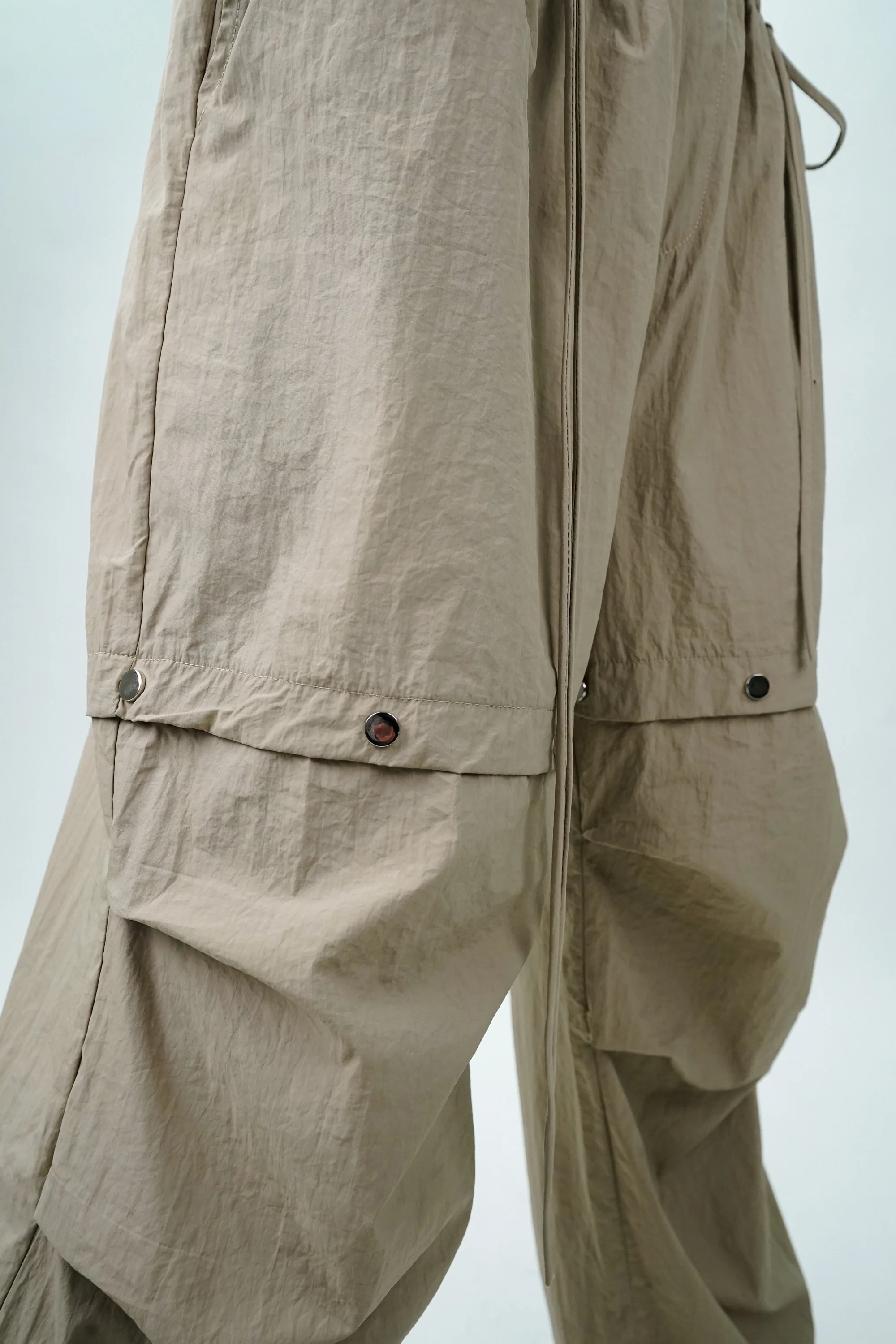 Beige Cargo Pants with Snap Buttons