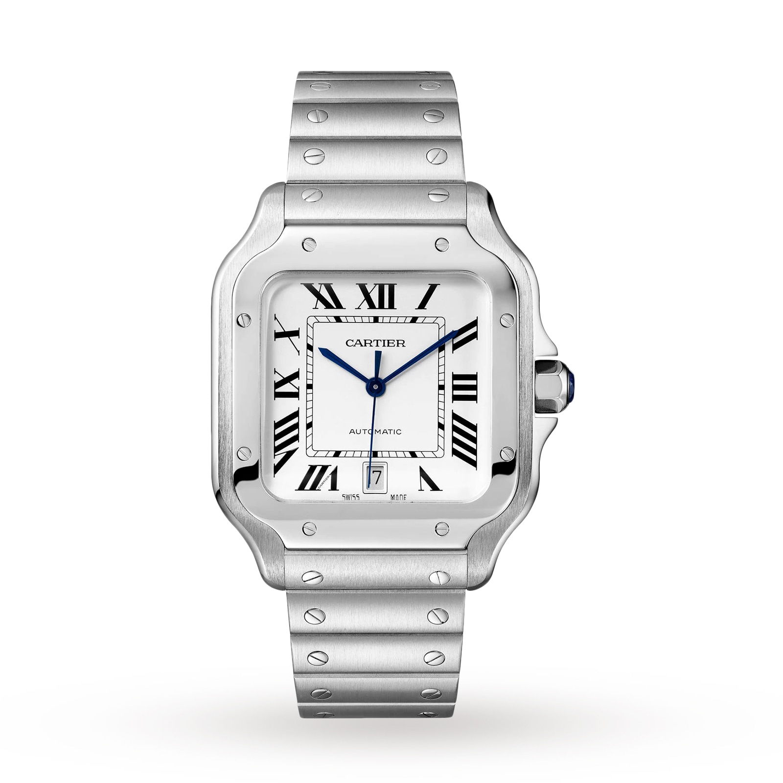 Cartier Santos De Cartier Watch Large Model, Automatic Movement, Steel, Interchangeable Metal And Leather Bracelets-P17310953