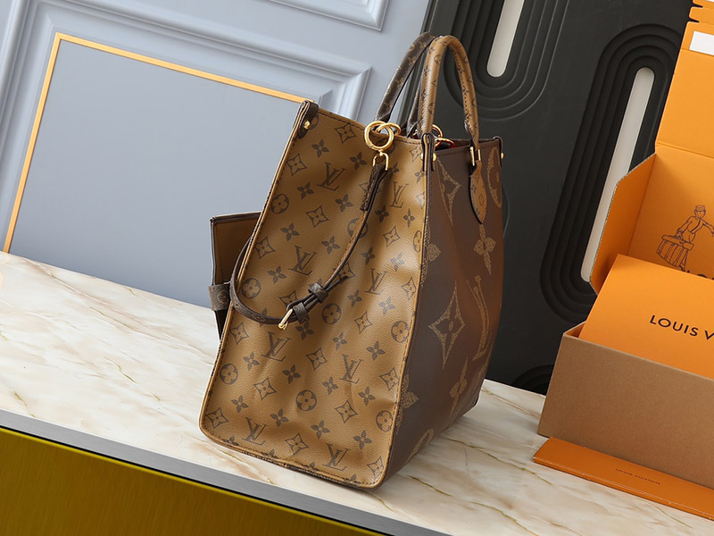 16.9″x13.0″x7.3″ Brown&Yellow Leather Red linning Handbag With outside pocket BB-921450