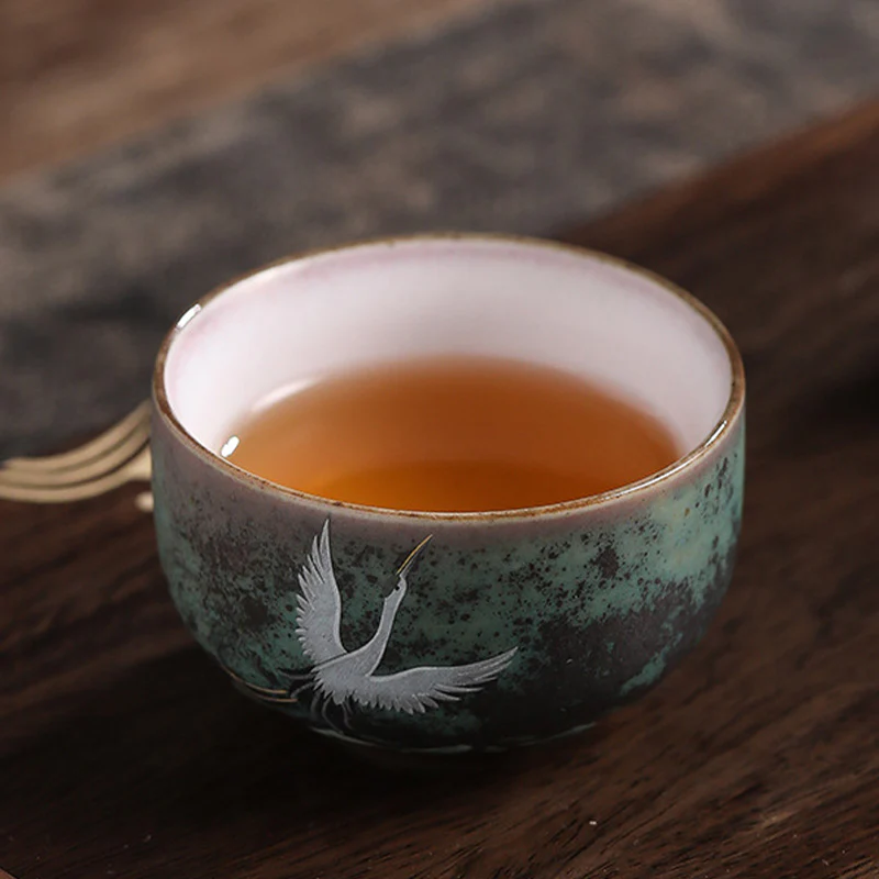 Auspicious Crane Ceramic Teacup Kung Fu Tea Cup Bowl