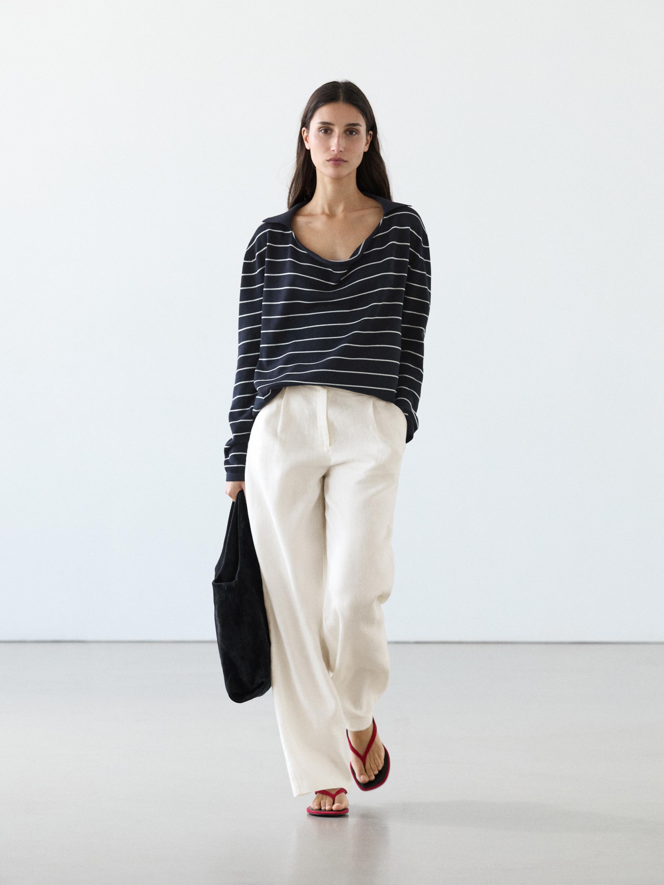 Pantalón wide leg goma 100% lino