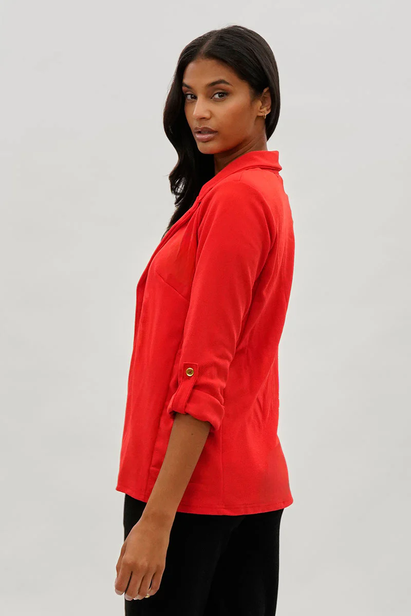 Roll Up Sleeve Open Blazer - Red