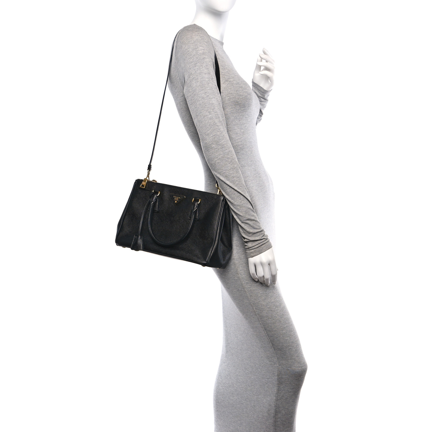 Saffiano Small Galleria Double Zip Tote Black