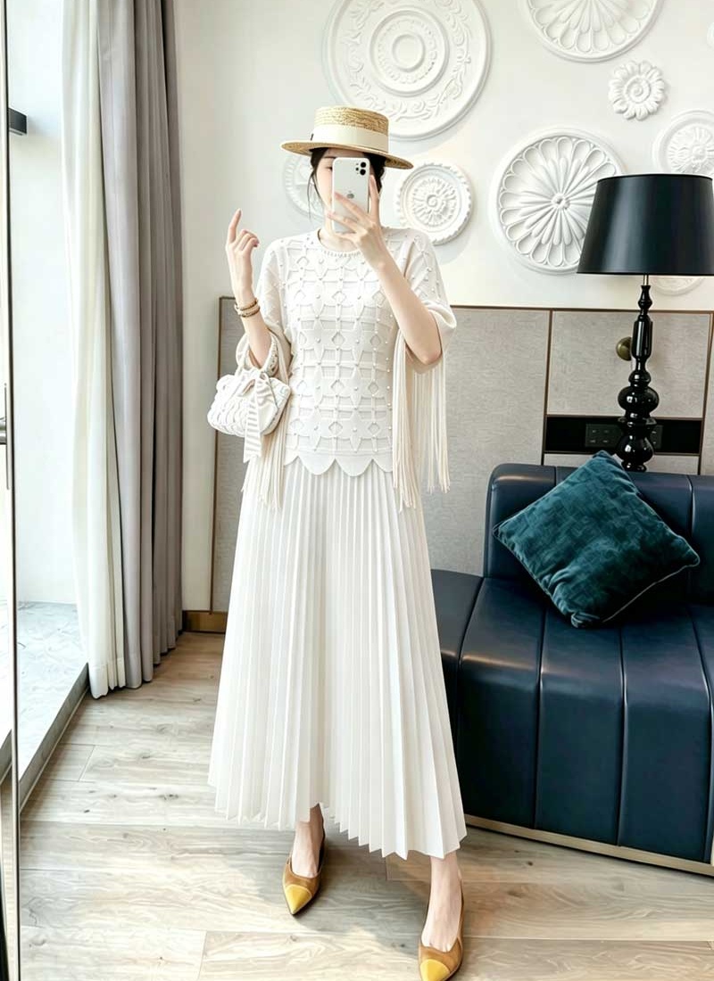 Beading large yard wide leg pants tassels tops a set