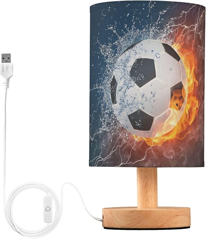 Table Lamp Soccer Ball in Fire Flame Water Sport Design American Football Nightstand Lamp