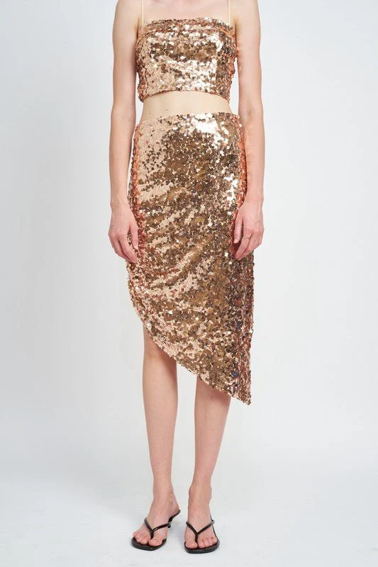 Brown Sequin Midi Skirt